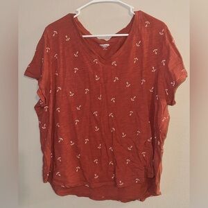 Old Navy Women’s Short Sleeve V-Neck Salmon Pink T-Shirt Anchor Pattern Size XXL